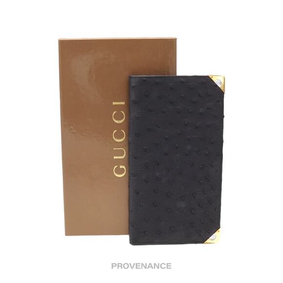 🔴 Gucci Long Wallet - Black Ostrich Leather - Picture 1 of 9